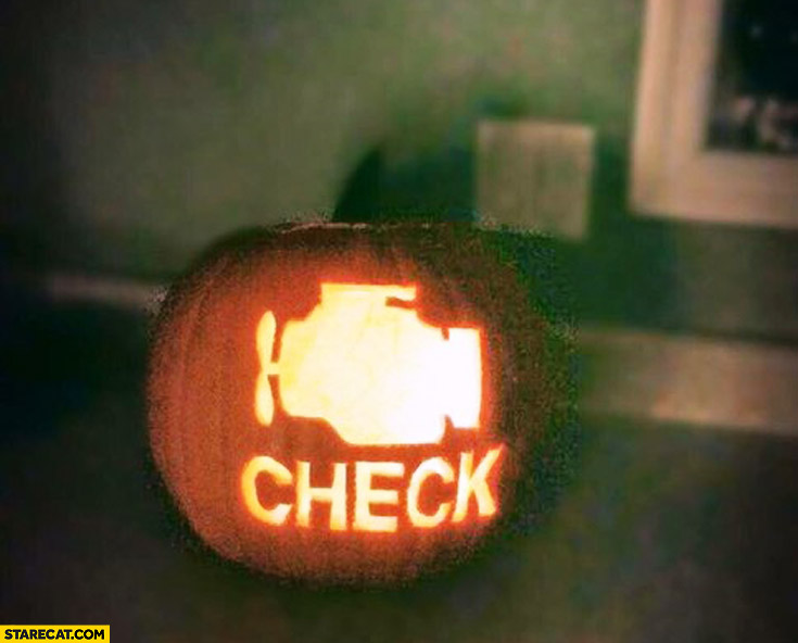 Halloween pumpkin check engine dashboard warning light