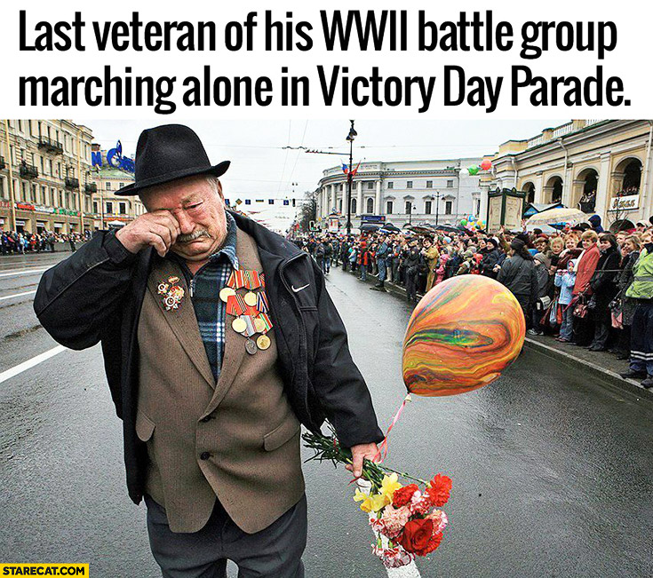 of his world war ii battle group marching alone in victory day