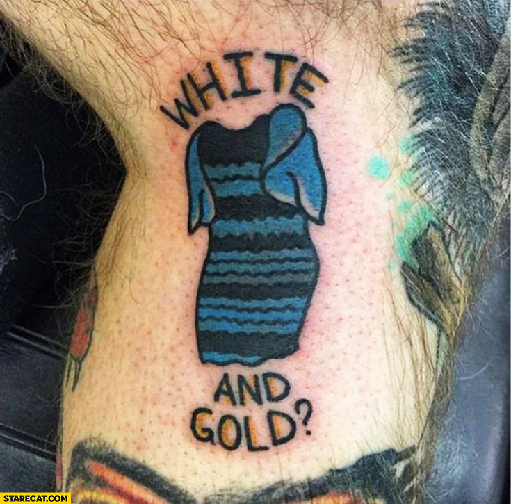 White and gold dress tattoo blue black
