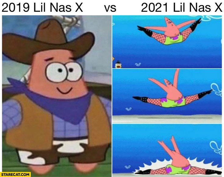 2019 Lil Nas x vs 2021 Lil Nas x comparison Spongebob Patrick Star