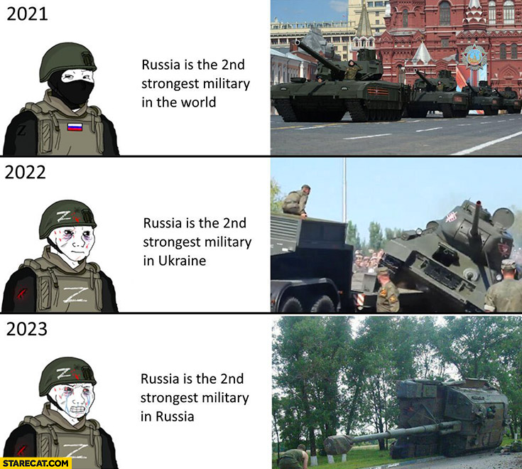 2021 russia is the 2nd strongest military in the world 2022 in Ukraine 2023 in russia