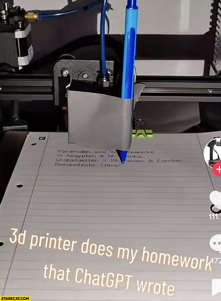 3D printer does my homework that chat gpt wrote