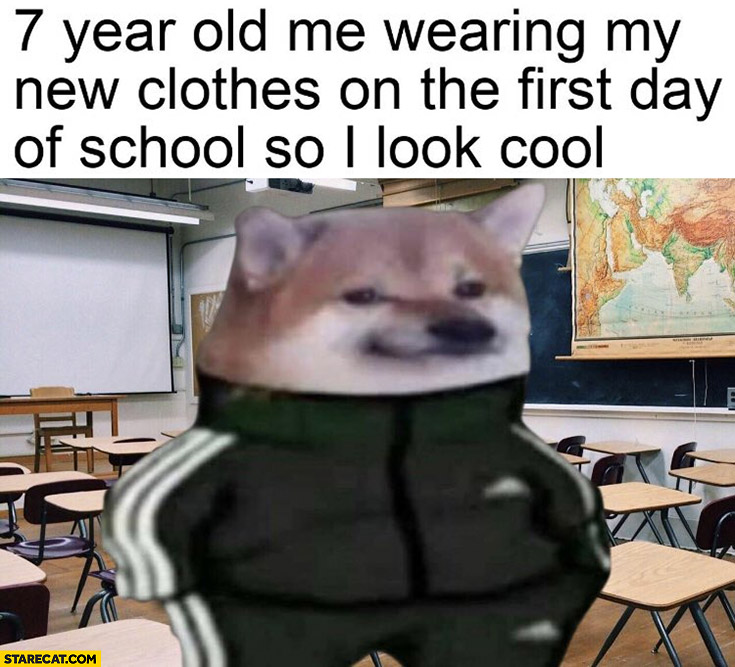 7-year-old me wearing my new clothes on the first day of school so I look cool doge