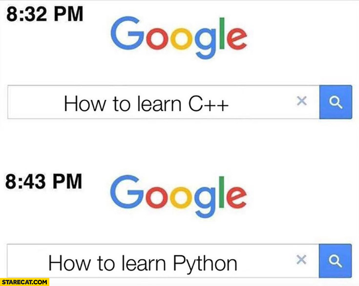 8:32 pm how to learn C++ vs 8:43 pm how to learn Python google