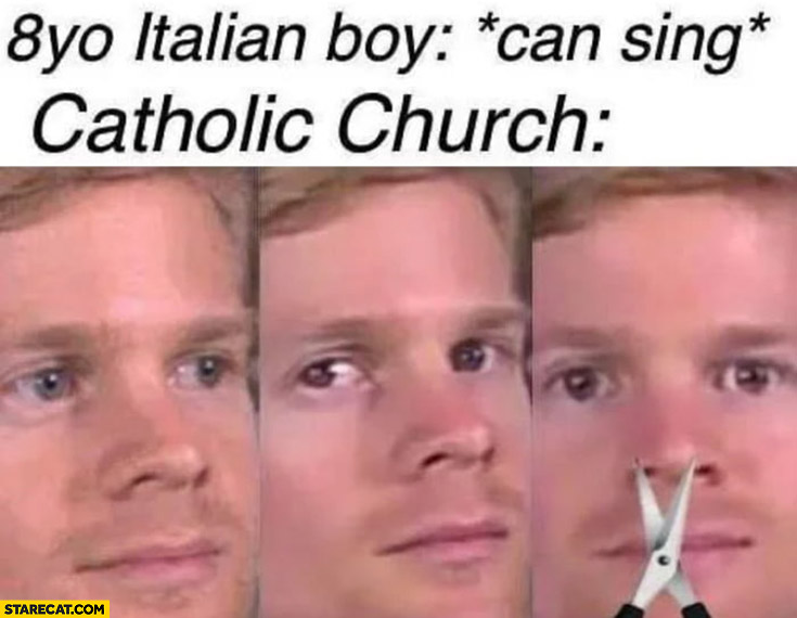 8 year old Italian boy can sing catholic church scissors nose