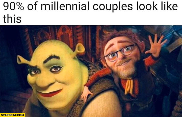 90% percent of millenial couples look like this Shrek