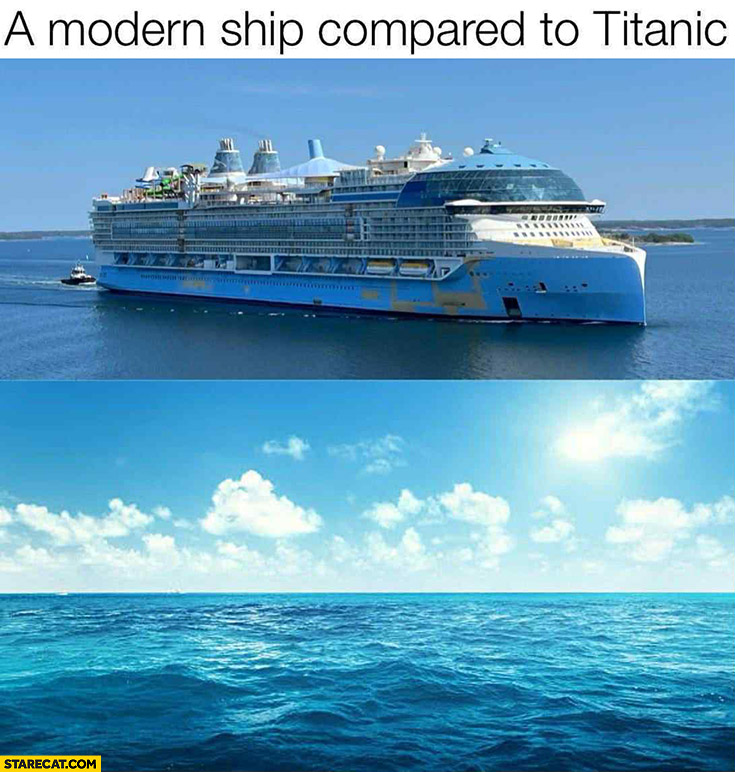 A modern ship compared to Titanic sunk invisible