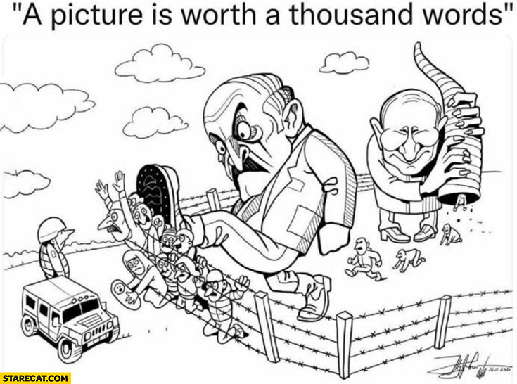 A picture is worth a thousand words Lukashenko kicking migrants to cross border Puting helping drawing