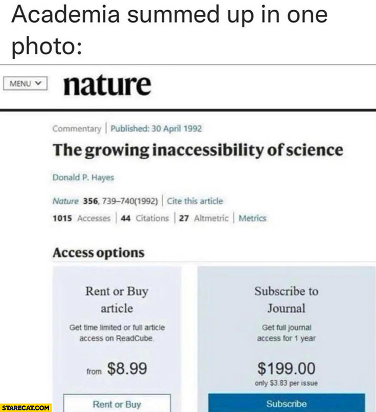 Academia summed up in one photo the growing inaccessibility of science pay to read the article