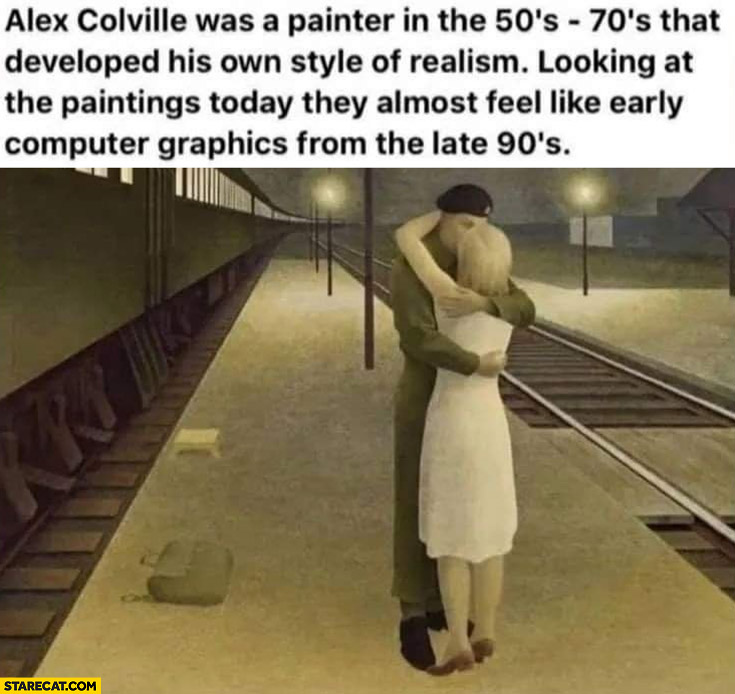 Alex Colville painter 50s 70s realism style paintings look like early computer graphics from the late 90s