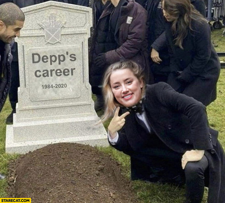 Amber Heard Johnny Depp’s career grave celebrating