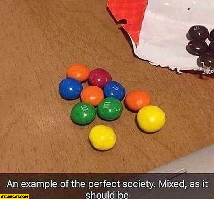 An example of the perfect society mixed, brown ones separated as it should be M&Ms