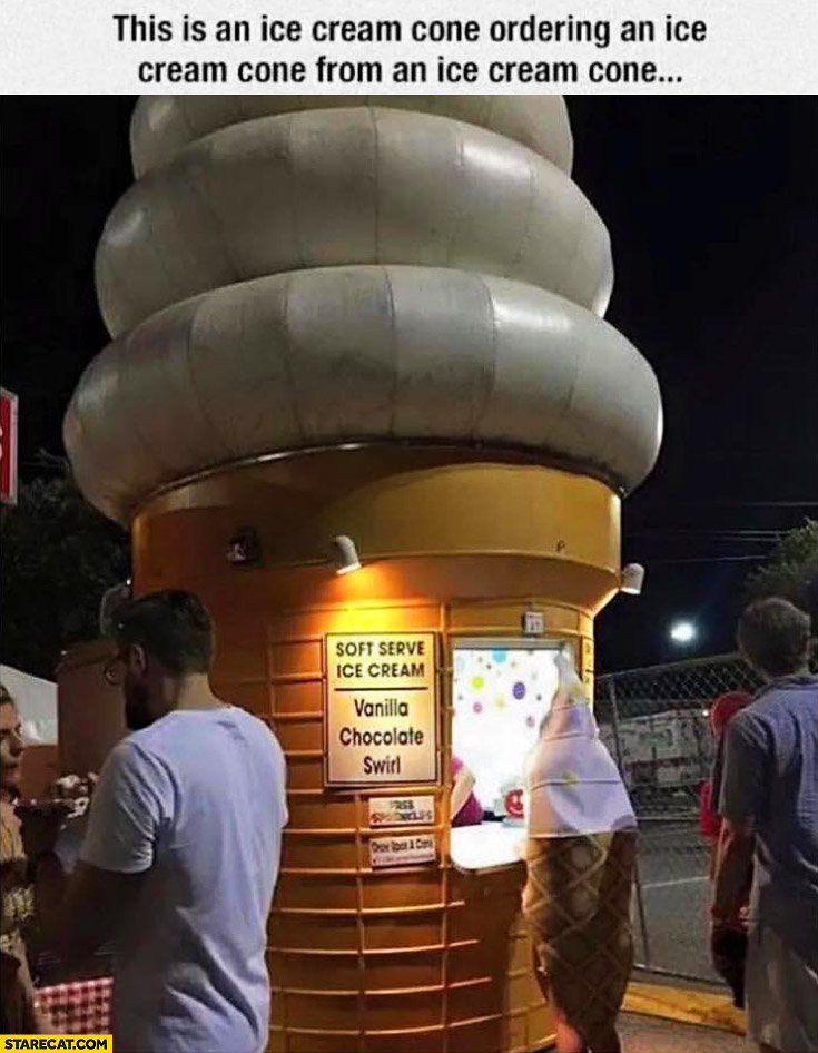 An ice cream cone ordering an ice cream cone from an ice cream cone