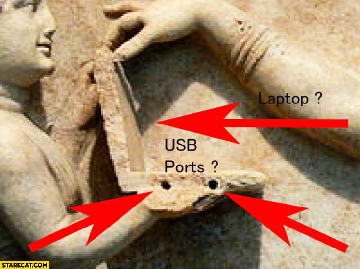 Ancient laptop sculpture usb ports