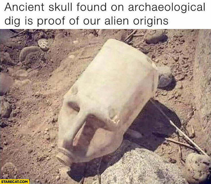 Ancient skull found on archeological dig is proof of our alien origins plastic bottle can