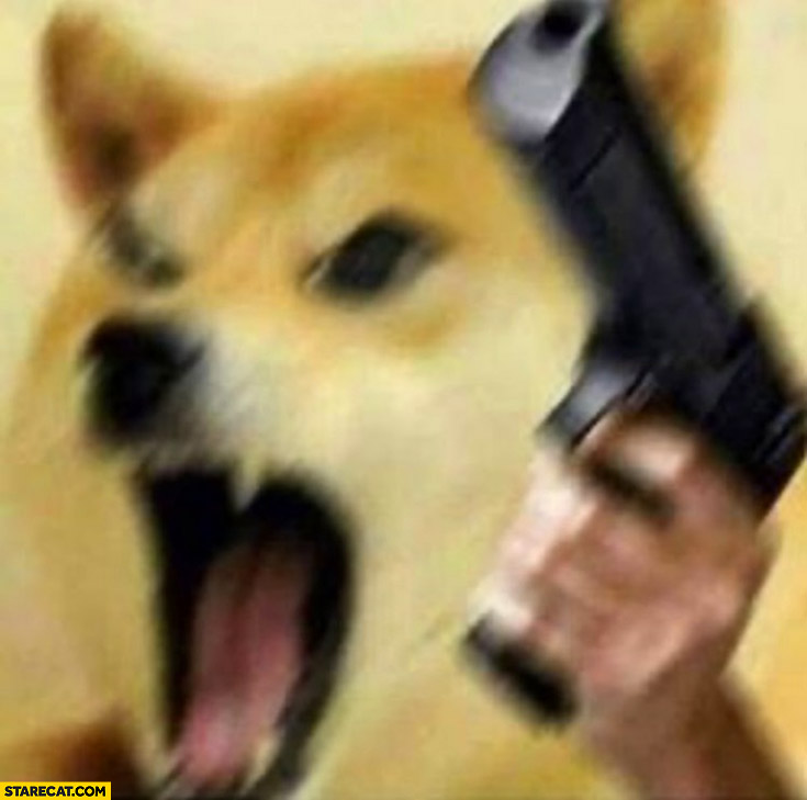 Angry doge with a gun dog meme