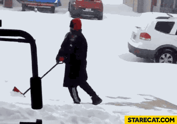 Angry man shoveling snow animation