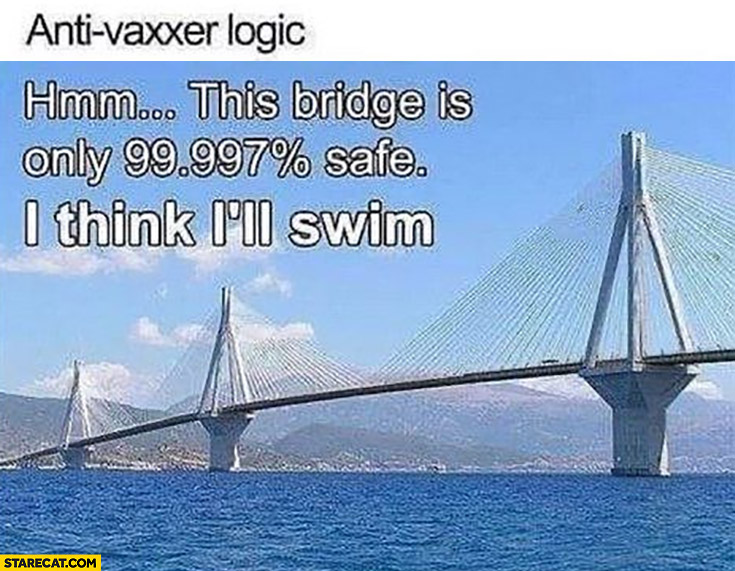 Anti-vaxxer logic: this bridge is only 99,99% percent safe I think I’ll swim