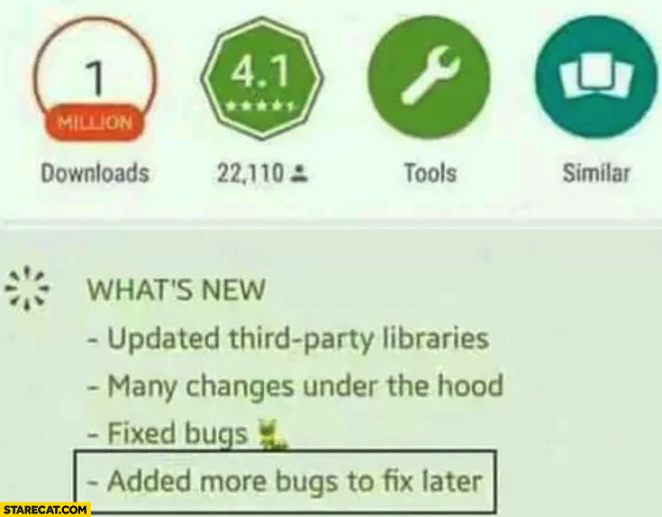 App what’s new: added more bugs to fix later