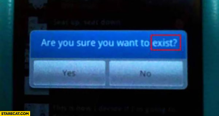 Are you sure you want to exist? Yes/no menu fail