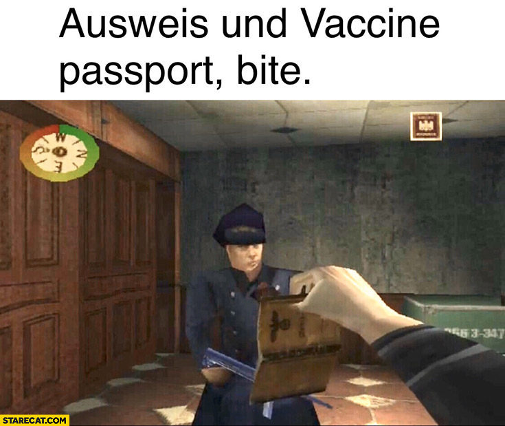 Ausweis und vaccine passport bite German nazi soldier