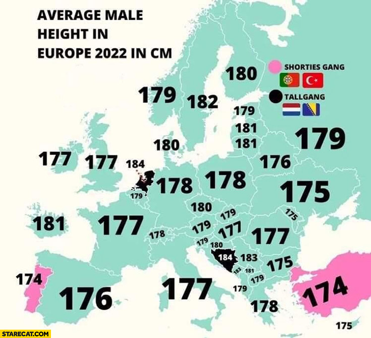 Average Male Height In Europe 2022 In Cm Map Infographic StareCat