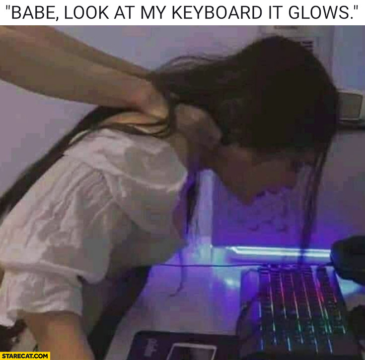 Babe look at my keyboard it glows adult scene
