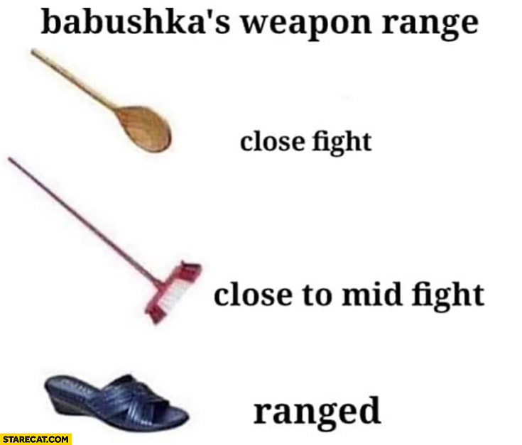 Babushka’s weapon range: close fight, close to mid fight, ranged