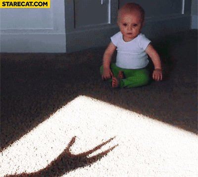Baby scared by shadow hand animation