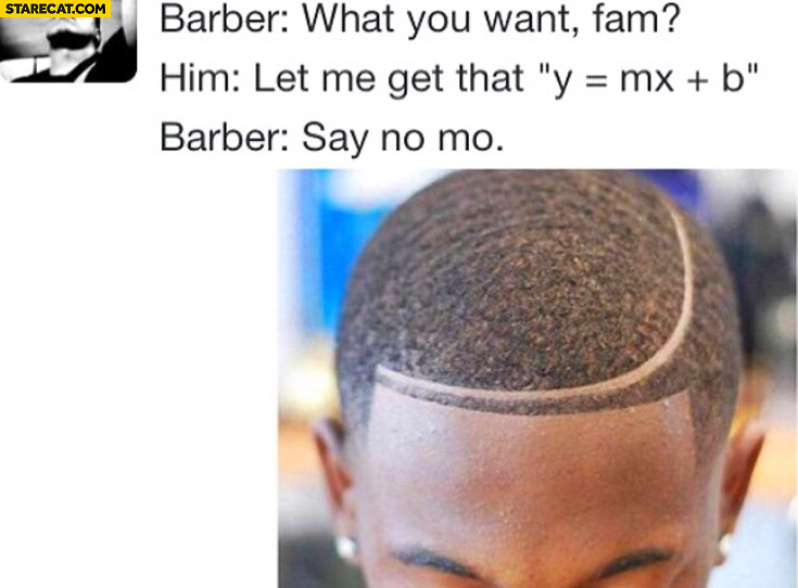 Barber: what you want fam? Let me get that mathematical function equation graph say no mo