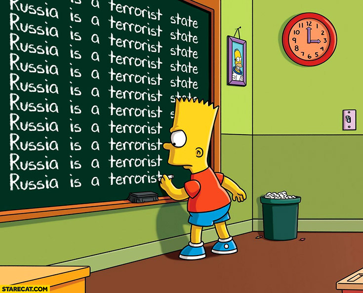 Bart Simpson writing Russia is a terrorist state