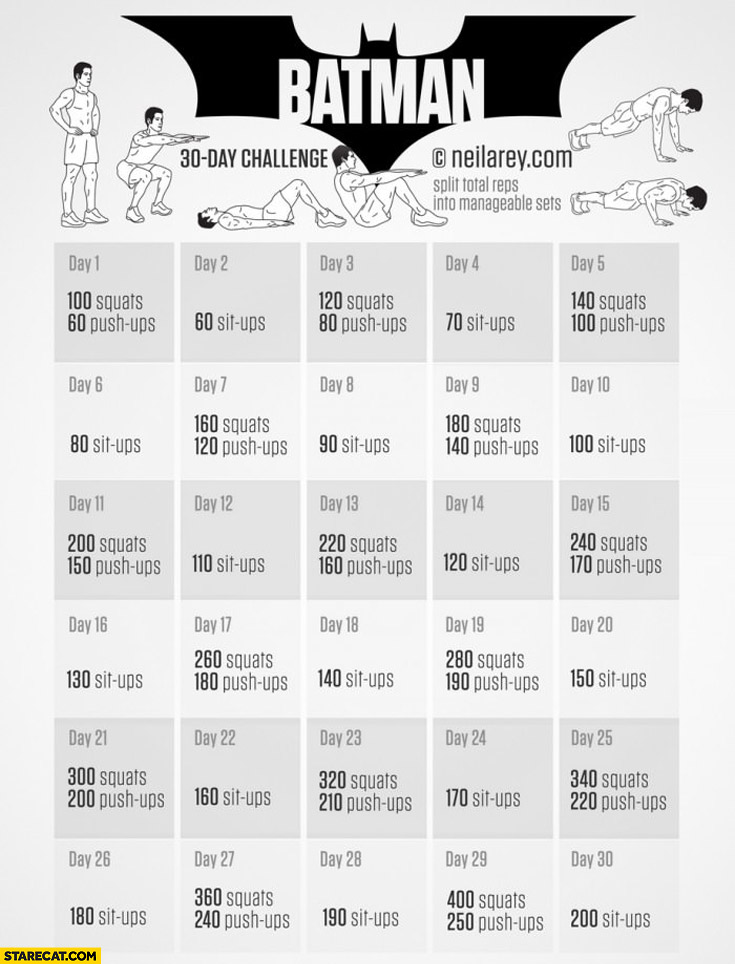 Batman 30 day challenge squats push ups sit ups