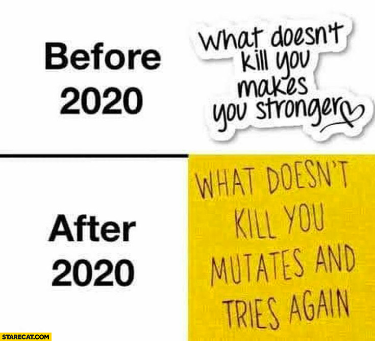 Before 2020 what doesn’t kill you makes you stronger vs after 2020 what doesn’t kill you mutates and tries again