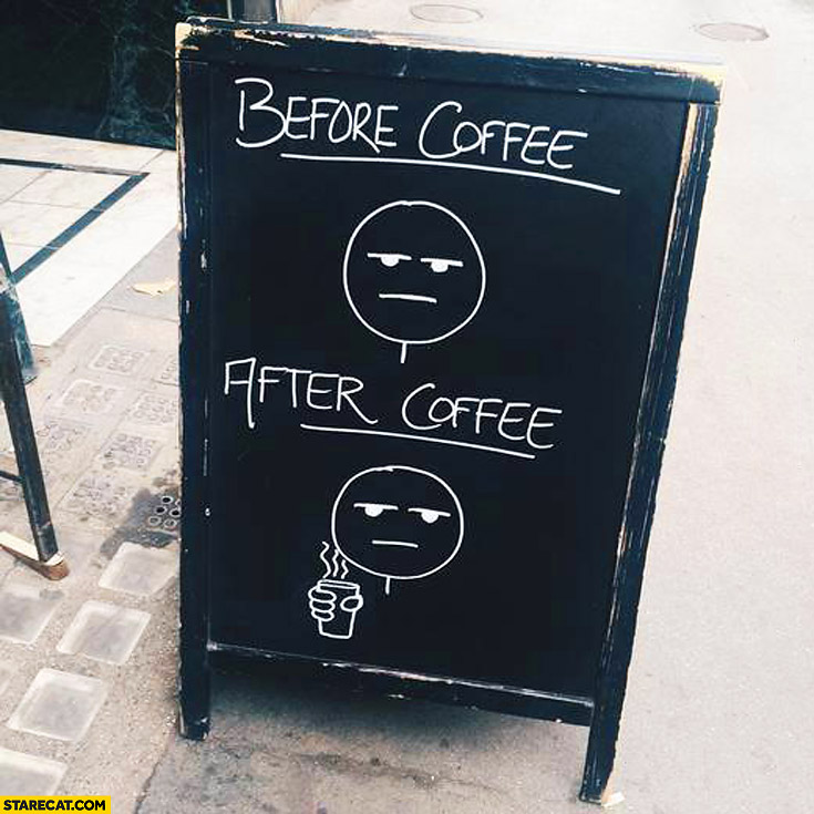 Before coffee after coffee