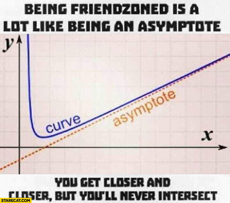 Being friendzoned is a lot like being an asymptote you get closer and closer but youll never intersect