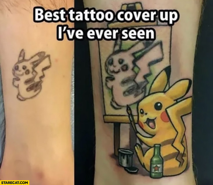 Best tattoo cover up I’ve ever seen Pikachu drawing himself pokemon