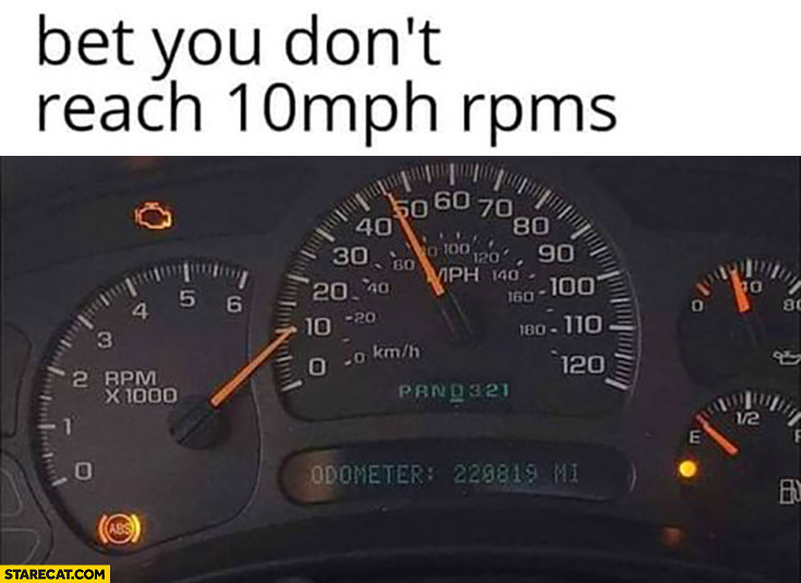Bet you don’t reach 10 mph rpms rev counter over limit