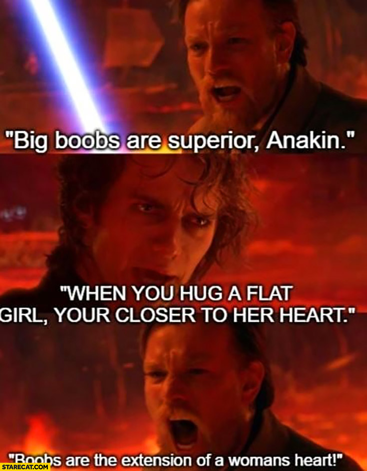 Big boogs are superior Anakin, when you hug a flat girl your closer to her heart, boobs are the extension of a womans heart Star Wars
