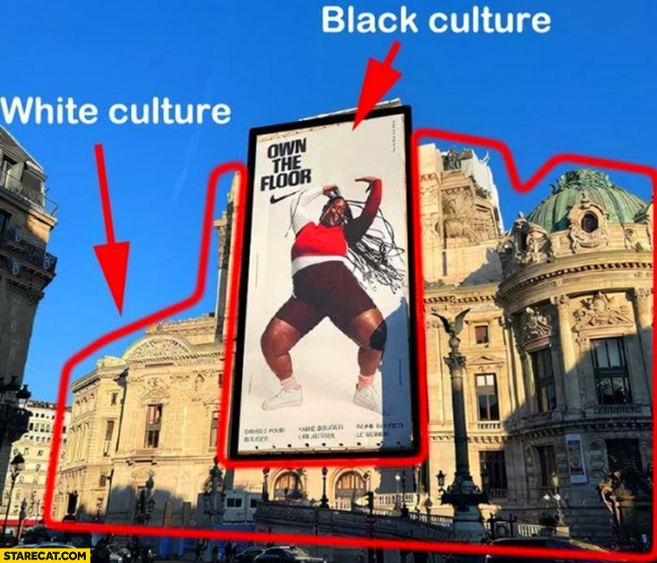 Black culture Nike ad own the floor vs white culture architecture