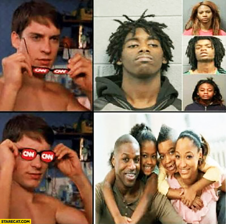 Black felons putting CNN glasses on now sees happy black family