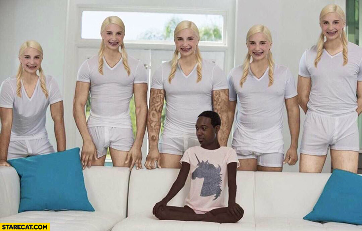 Black guys white girl on a couch sofa photoshopped to white girls and black guy on the couch