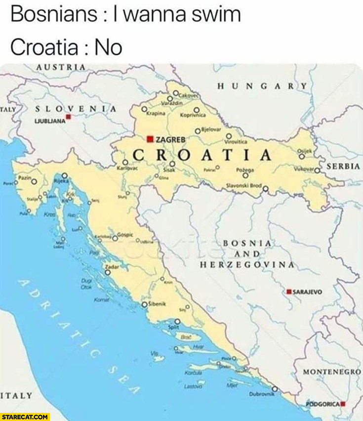 Bosnians I wanna swim, Croatia: no, blocks whole shore access to sea