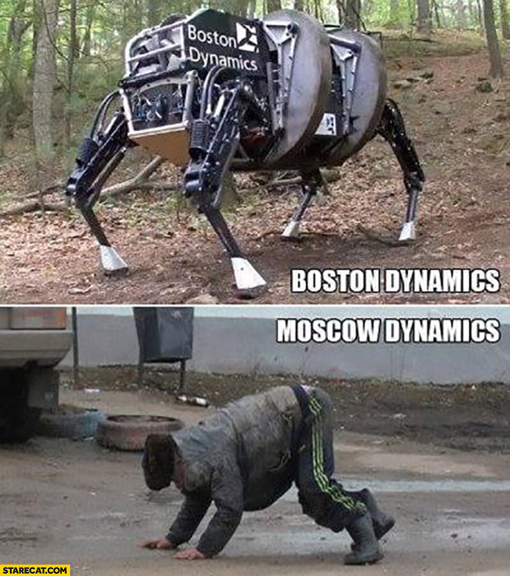 Boston dynamics robot vs Moscow dynamics drunk man