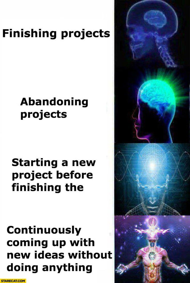 Brains: finishing projects, abandoning projects, continuously coming up with new ideas without doing anything