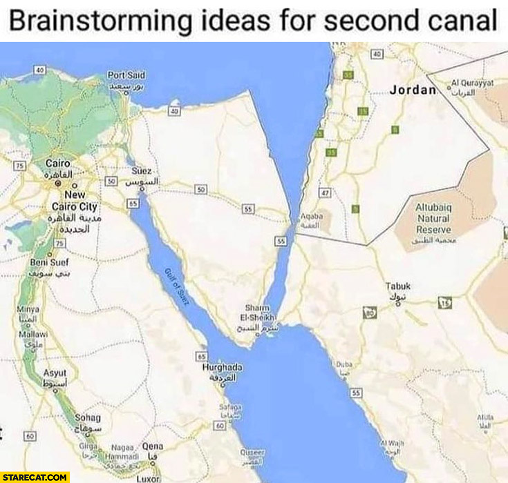 Brainstorming ideas for second canal Israel removed erased vanished next to Suez canal