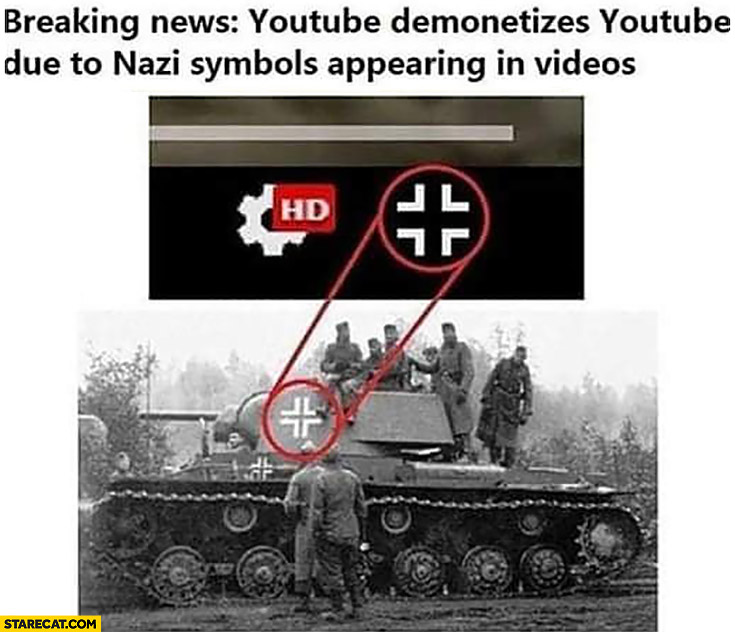 Breaking news YouTube demonetizes YouTube due to nazi symbols appearing in video