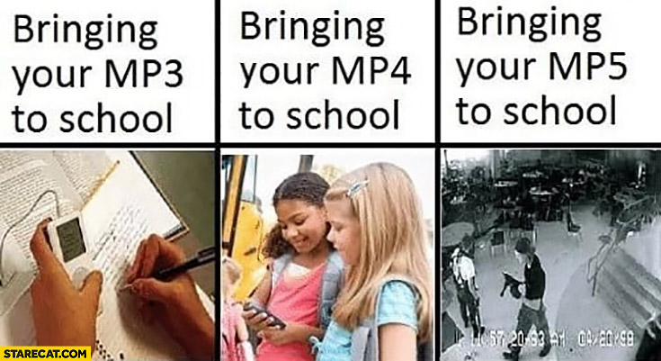 Bringing your MP3 to school MP4, MP5 shooting