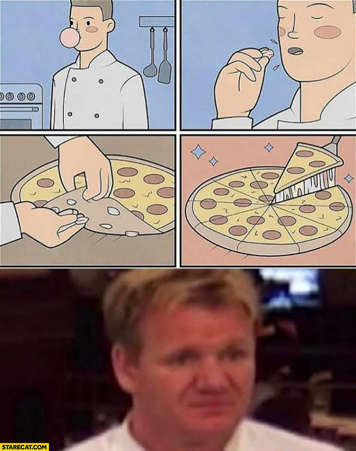 Bubble gum under pizza Gordon Ramsay disgusted