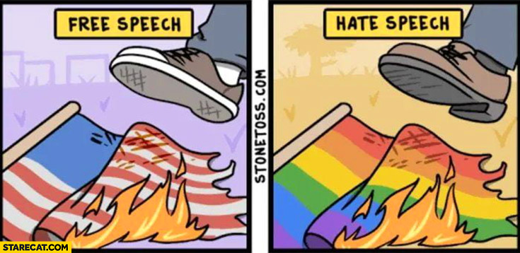 Burning USA flag free speech vs burning LGBT flag hate speech