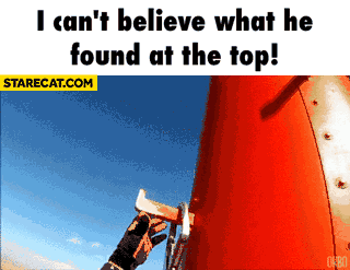 Can’t believe what he found at the top climbing man looped gif animation trolling